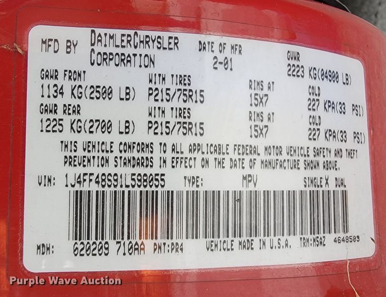 image for item JL9380 2001 Jeep Cherokee  SUV