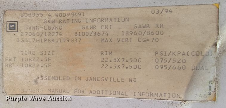 image for item JL9416 1994 Chevrolet Kodiak C7H042  tank truck