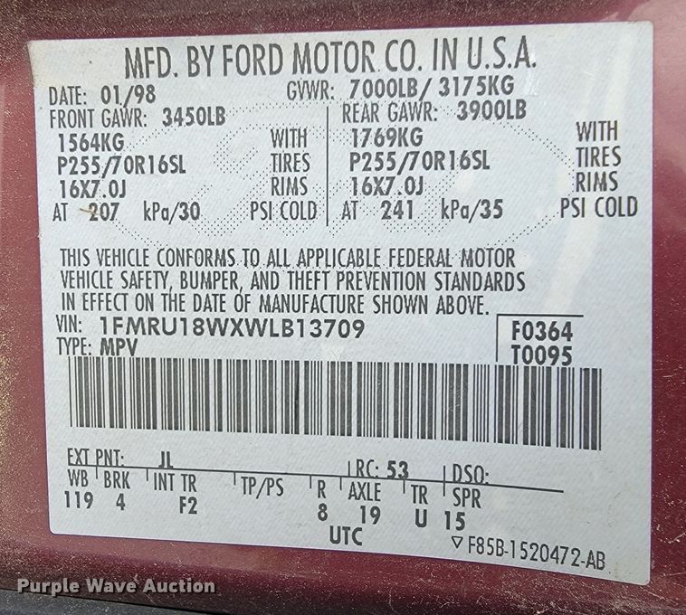 image for item JL9418 1998 Ford Expedition XLT  SUV