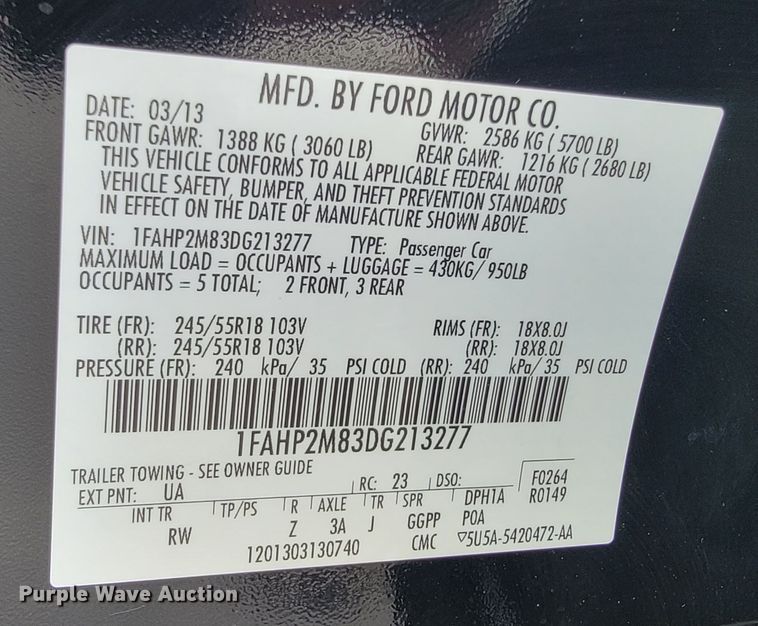 image for item JL9420 2013 Ford Taurus Police Interceptor