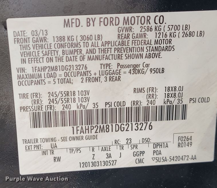 image for item JL9422 2013 Ford Taurus Police Interceptor