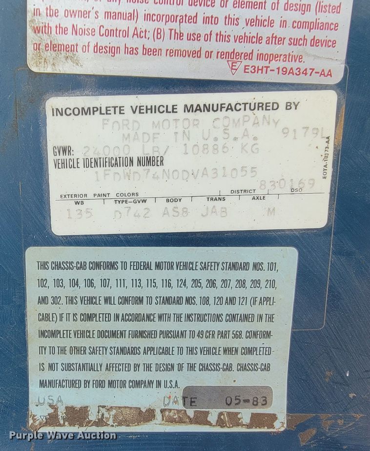 image for item KA9297 1983 Ford C700  dump truck