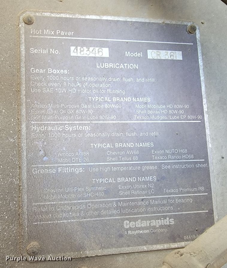 image for item KA9298 Cedarapids CR 361  paver