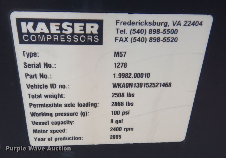 image for item KR9266 2005 Kaeser M57  air compressor