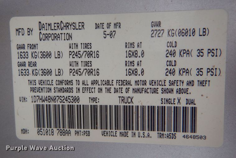 image for item LP9378 2007 Dodge Dakota SLT  Quad Cab pickup truck