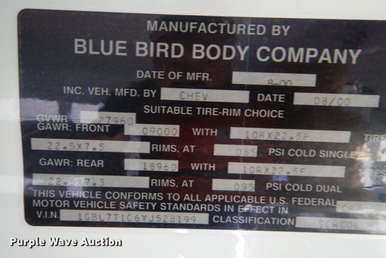 image for item LS9260 2001 Blue Bird  school bus