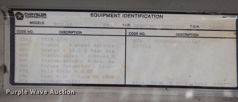 image for item LS9267 1999 Dodge Ram 3500  box truck