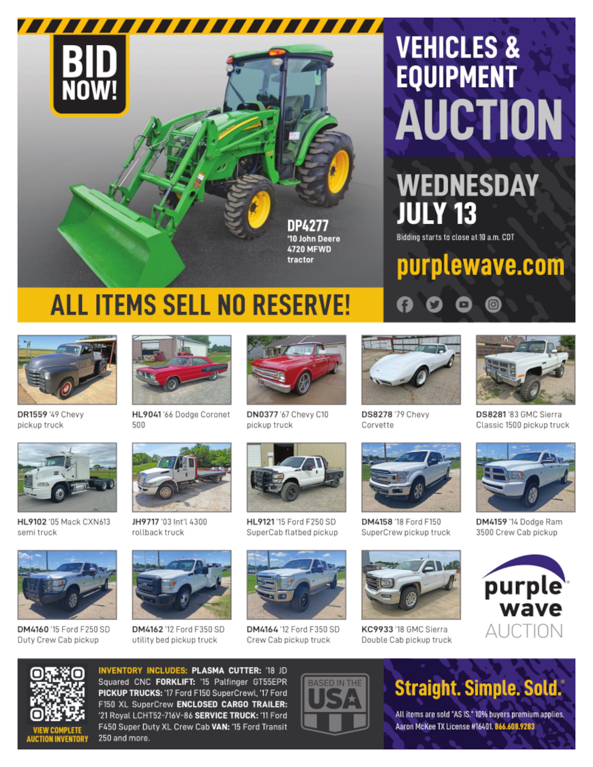 SOLD! Vehicles and Equipment Auction Items Sold 7132022 Purple Wave