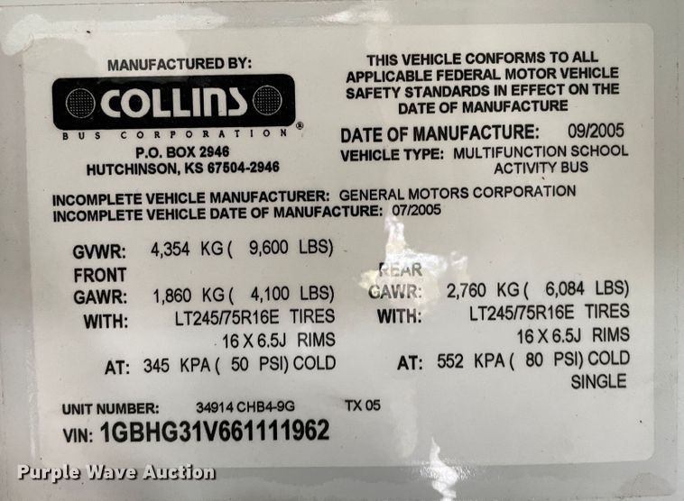 image for item DJ5196 2006 Chevrolet Express G3500  school bus