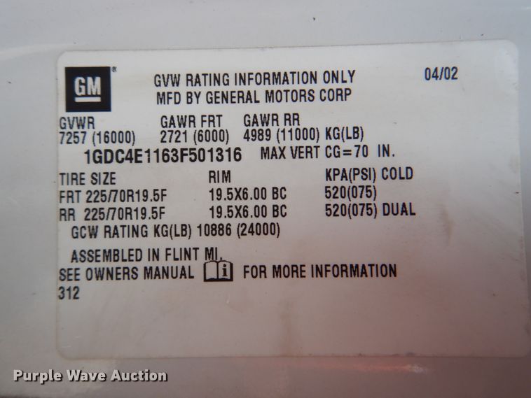 image for item DM3832 2003 GMC C4500  flatbed truck