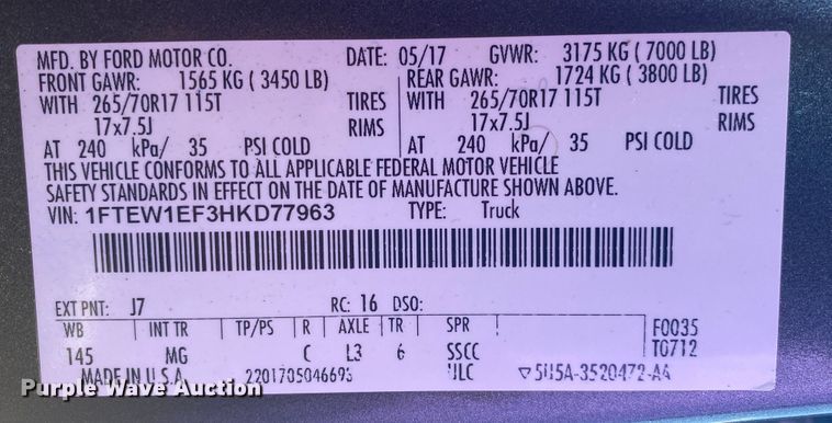 image for item DM4161 2017 Ford F150  SuperCrew pickup truck