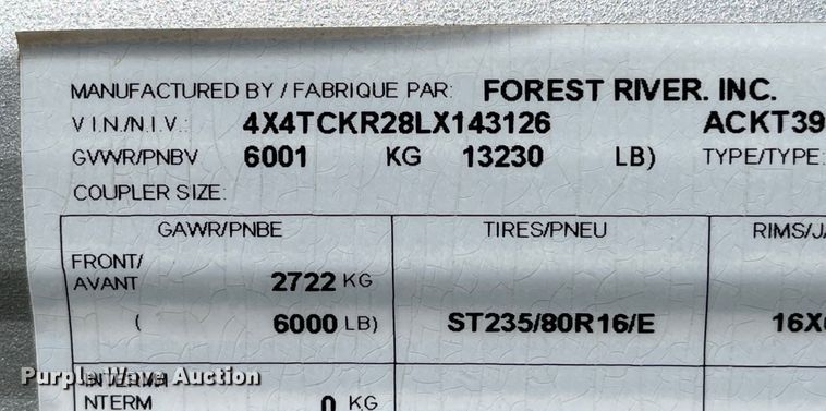 image for item DN7433 2020 Cherokee Forest River Patriot  camper