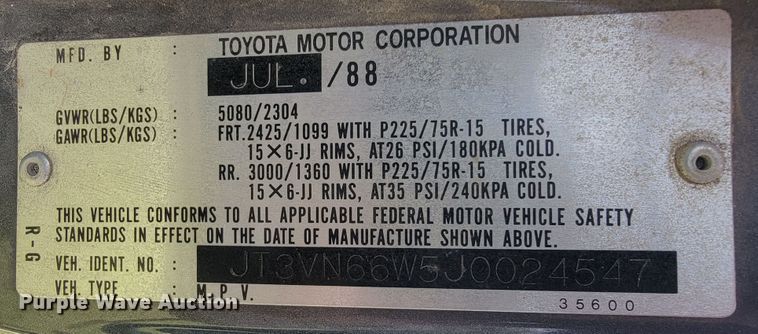 image for item JL9408 1988 Toyota 4Runner  SUV