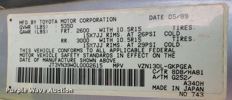 image for item JL9410 1990 Toyota 4Runner SR5  SUV