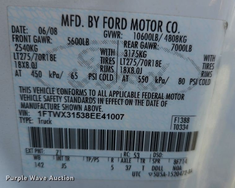 image for item JL9996 2008 Ford F350 Super Duty XL  SuperCab utility bed pickup truck