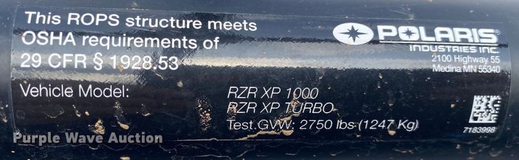 image for item JN9296 2019 Polaris RZR Turbo  utility vehicle