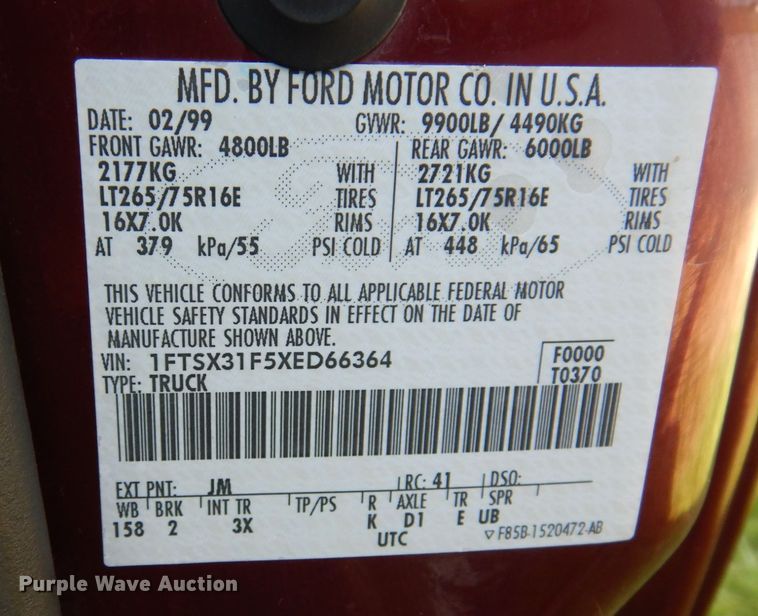 image for item KR9349 1999 Ford F350 Super Duty XLT  SuperCab pickup truck