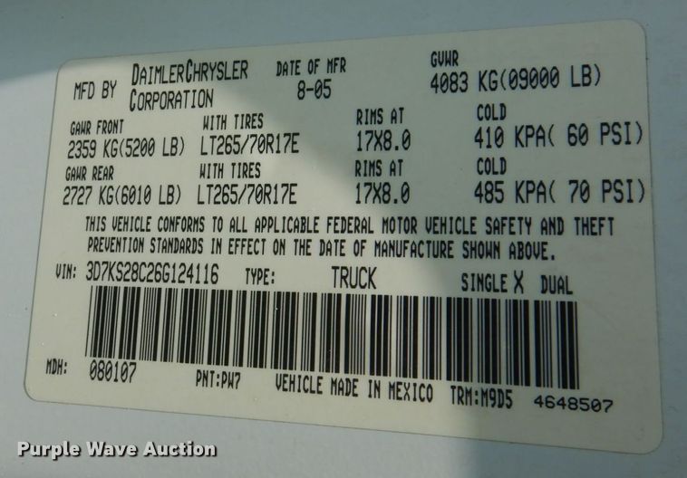 image for item KR9354 2006 Dodge Ram 2500 HD SLT Laramie  Quad Cab pickup truck