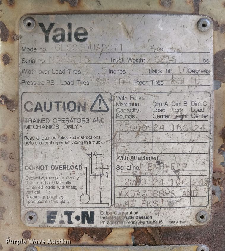 image for item KT9894 Yale GLC030UAD071  forklift