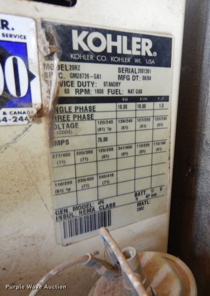 image for item LP9342 2004 Kohler 20RZ  generator