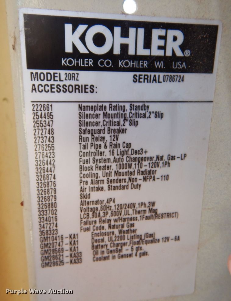 image for item LP9345 2004 Kohler 20RZ  generator