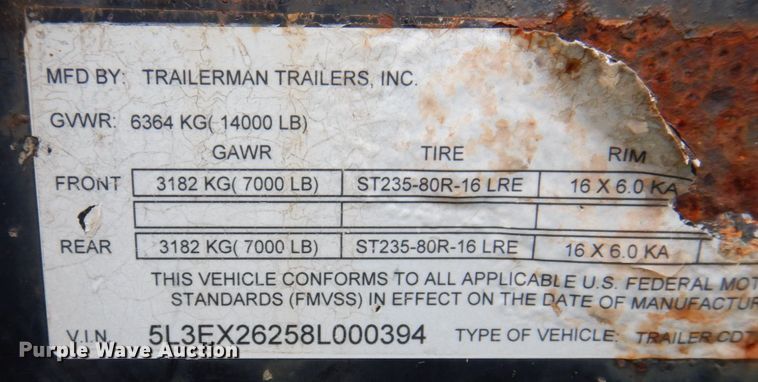 image for item MU9627 2008 Trailerman  equipment trailer