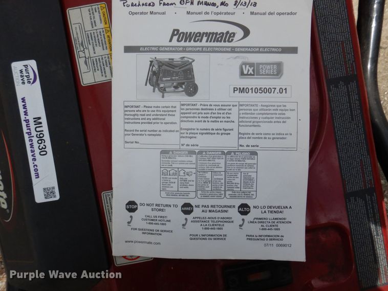 image for item MU9630 2011 Powermate PM105007.01  generator