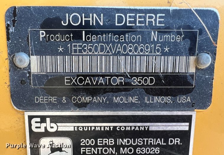 image for item DJ7651 2010 John Deere 350D LC  excavator