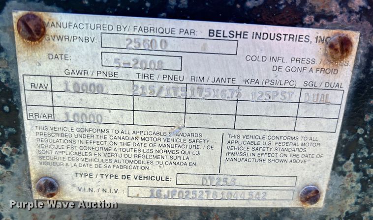 image for item DJ7656 2008 Belshe DT256  equipment trailer