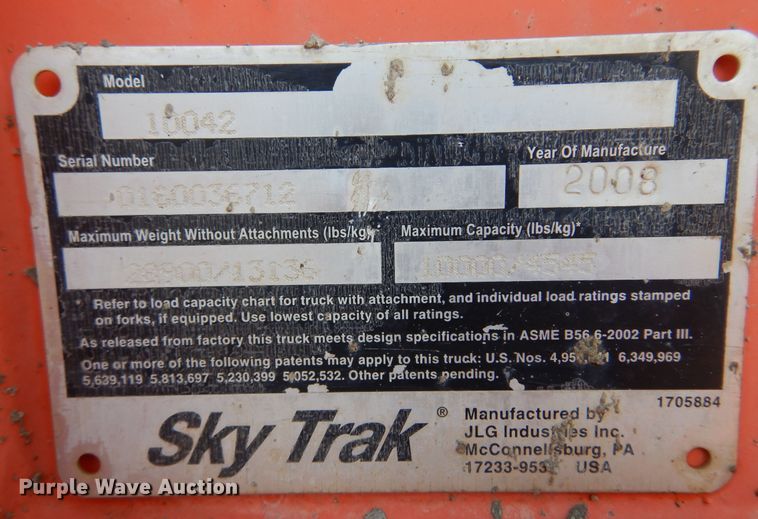 image for item DN0357 2008 SkyTrak 10042  telehandler