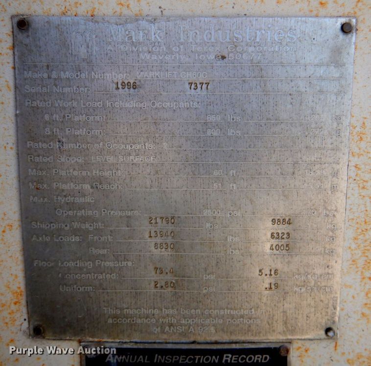 image for item DP4248 1996 Mark Lift CH60C  boom lift