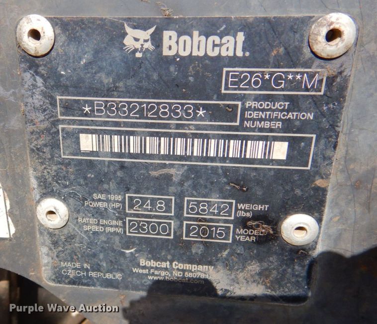 image for item DP4291 2015 Bobcat E26  mini excavator