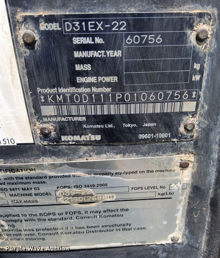 image for item DR1856 2012 Komatsu D31EX-22  dozer