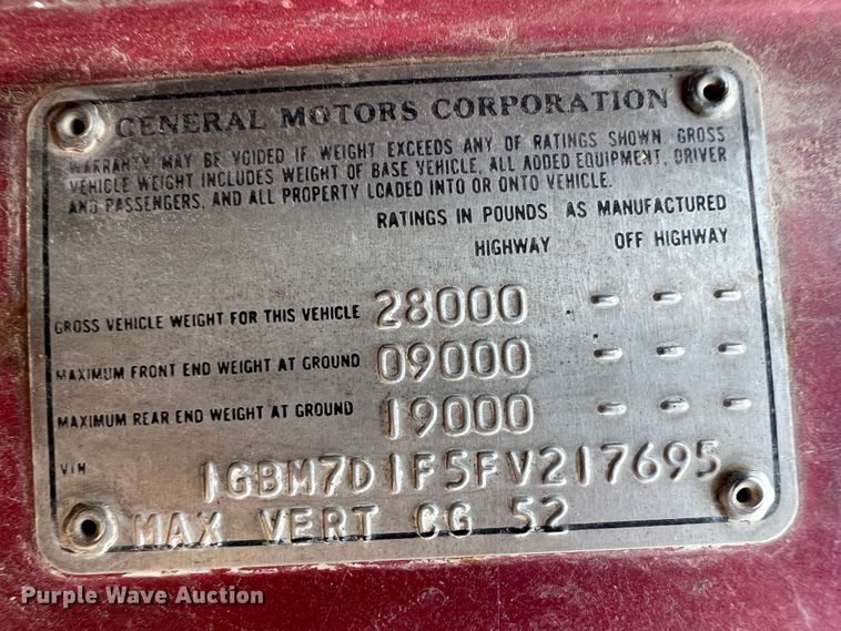 image for item HL9200 1985 Chevrolet C70  dump truck