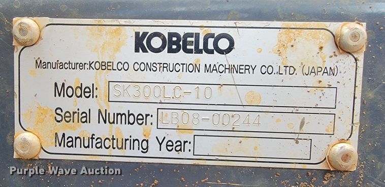 image for item JL9390 2017 Kobelco SK300LC-10  excavator