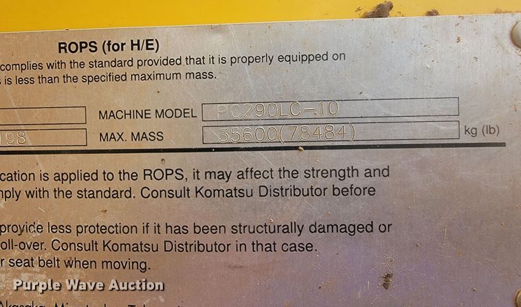 image for item JL9391 2011 Komatsu PC290LC-10  excavator