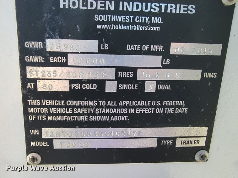 image for item JL9399 2016 Holden  equipment trailer