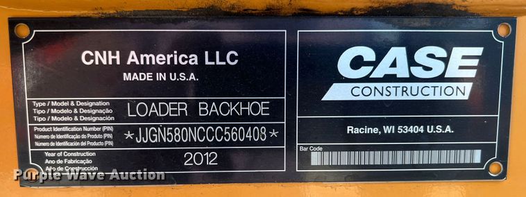 image for item JU9179 2012 Case 580N  backhoe