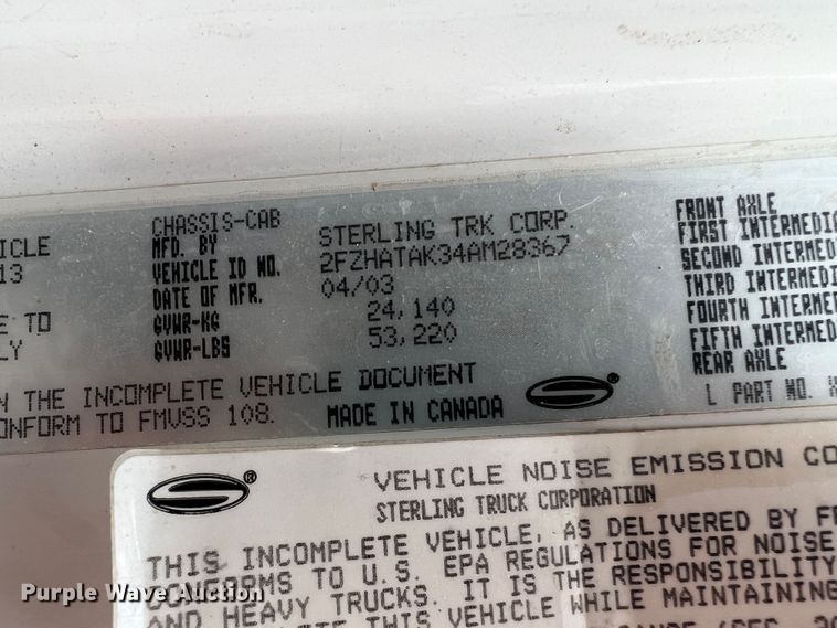 image for item KC9906 2004 Sterling L7500  dump truck