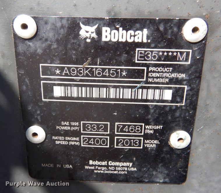 image for item KR9287 2013 Bobcat E35  mini excavator
