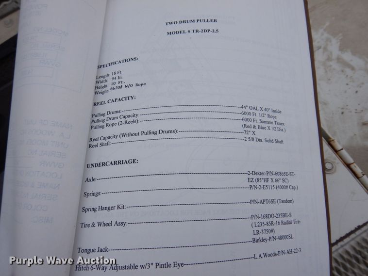 image for item KR9290 1999 LA Woods TR2DP  reel trailer