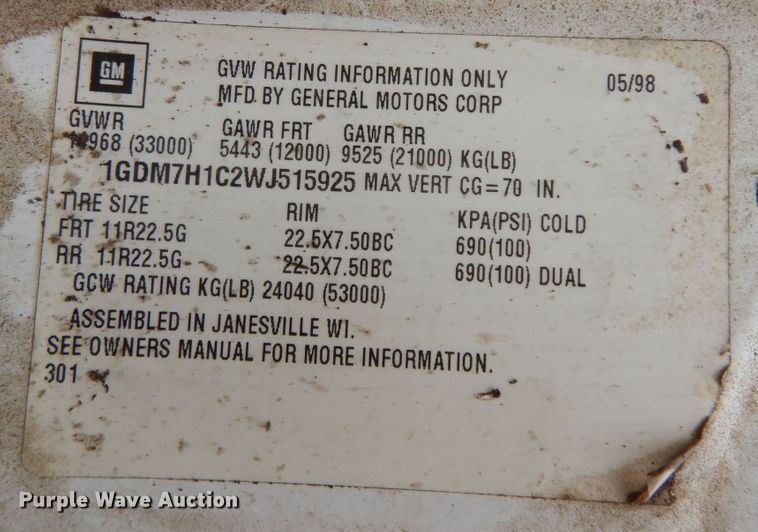 image for item MD9145 1998 GMC C7500  drilling rig truck