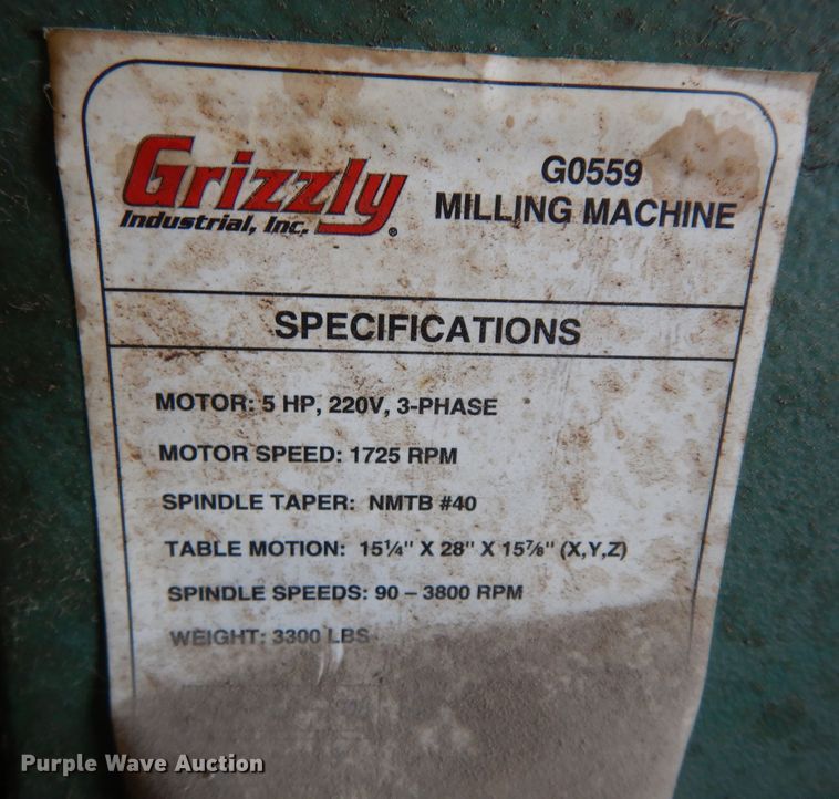 image for item MD9220 2008 Grizzly X6330B  milling machine