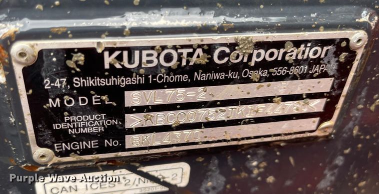 image for item MJ9787 2019 Kubota SVL75-2  tracked skid steer loader