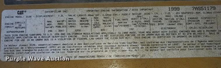 image for item DE7523 1999 Sterling L8513  applicator truck