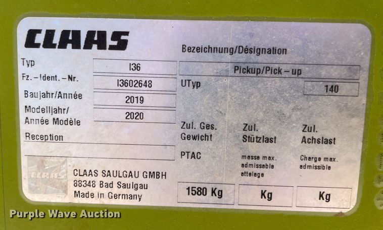 image for item DJ5235 2020 Claas 380  pickup head
