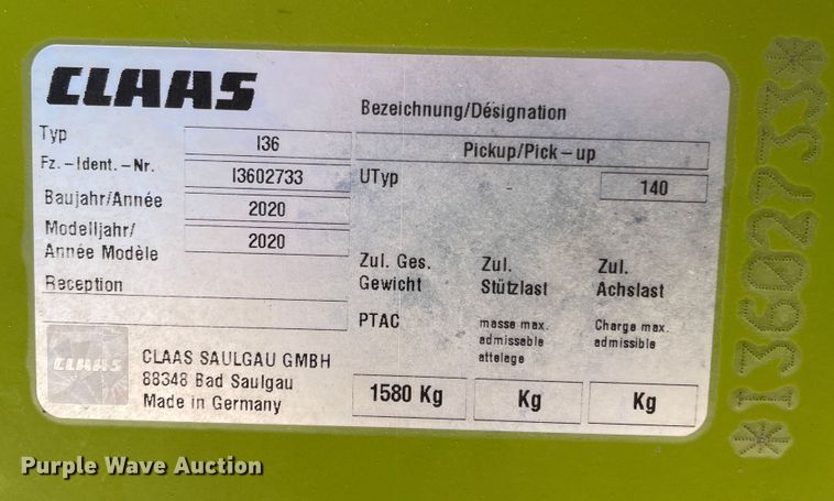 image for item DJ5236 2020 Claas 380  pickup head