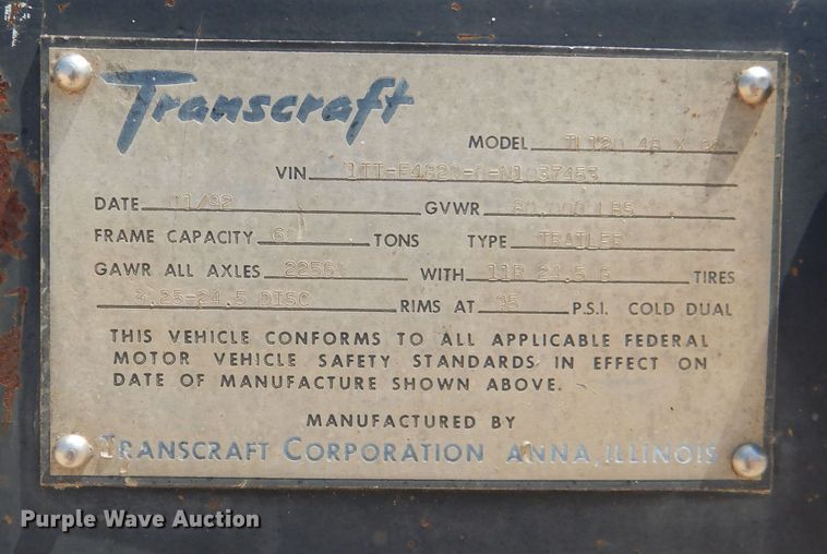 image for item DJ8961 1992 Transcraft TL120  flatbed trailer