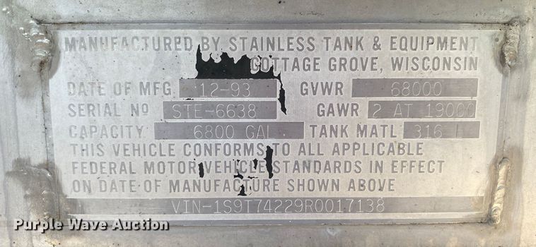 image for item DM4177 1994 Stainless Tank & Equipment  tank trailer