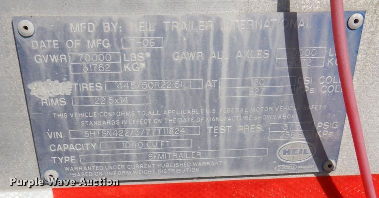 image for item DR0499 2007 Heil  pneumatic dry bulk trailer